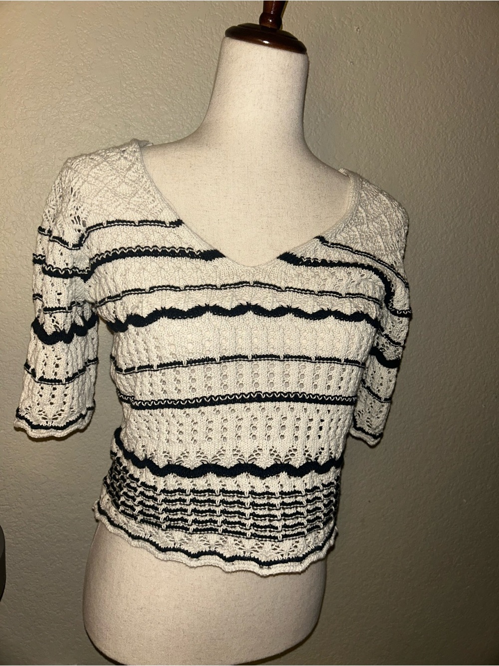 Vero Moda Cream Knit Crop Top with Black Stripes